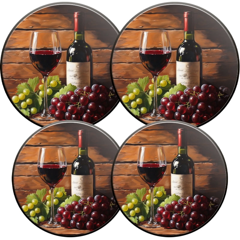 Round Burner Covers for Electric Stove, Wine and Grapes Metal Durable Stovetop Decor Gas Stove Burner Covers Set of 4 for Kitchen Accessories, 8 Inches and 10 Inches