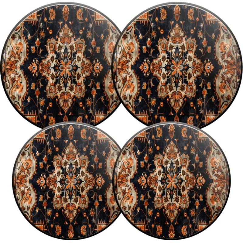 Round Burner Covers for Electric Stove, Vintage Boho Flora Symmetric Style Metal Cooktop Kitchen Decor Set of 4, 8 Inches and 10 Inches