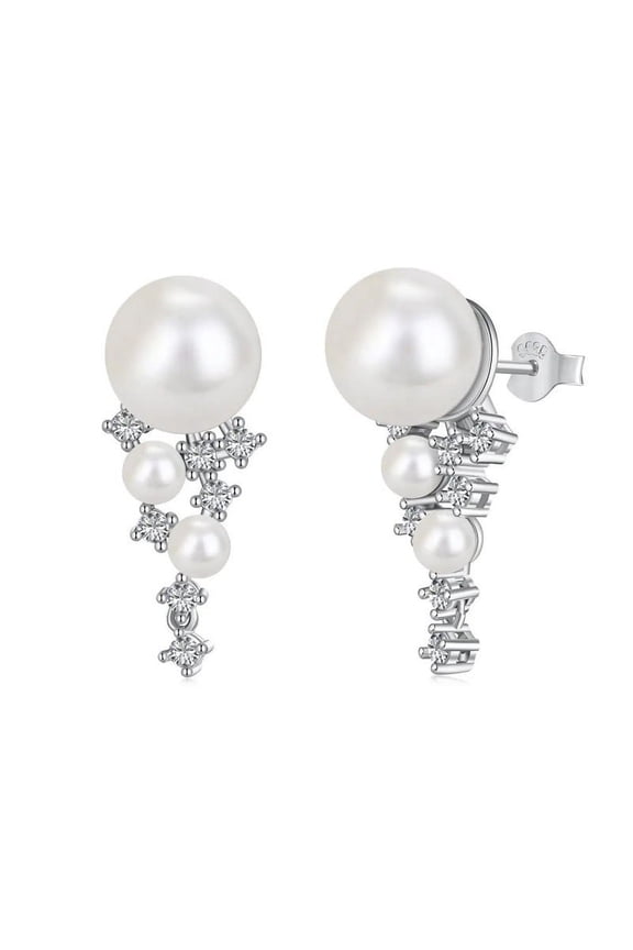 Round Button Natural Pearl and Lab-Created Diamond Stud Earrings in 925 Sterling Silver – Elegant Glue-Set Design, Perfect for Parties or as a Thoughtful Gift