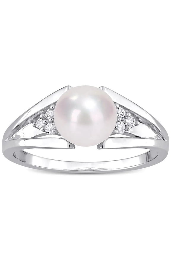 Round Button Natural Pearl and Moissanite Engagement Ring in 925 Sterling Silver – Timeless Elegance, Ethical Gemstones, and a Perfect Gift for Her