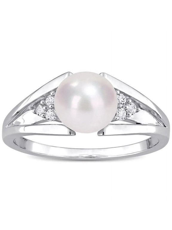 Round Button Natural Pearl and Moissanite Engagement Ring in 925 Sterling Silver – Timeless Elegance, Ethical Gemstones, and a Perfect Gift for Her