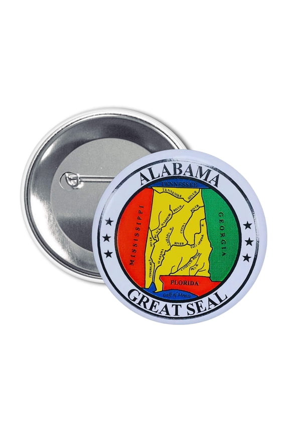 Round Button - State Seal Alabama - USA | Wearable Souvenir Pin, Travel Memorabilia, Collectible Accessory