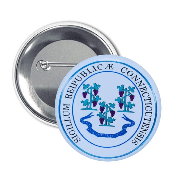 Round Button - State Seal Connecticut - USA | Wearable Souvenir Pin, Travel Memorabilia, Collectible Accessory