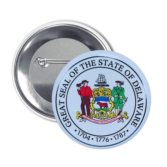 Round Button - State Seal Delaware - USA | Wearable Souvenir Pin, Travel Memorabilia, Collectible Accessory