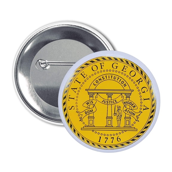 Round Button - State Seal Georgia - USA | Wearable Souvenir Pin, Travel Memorabilia, Collectible Accessory