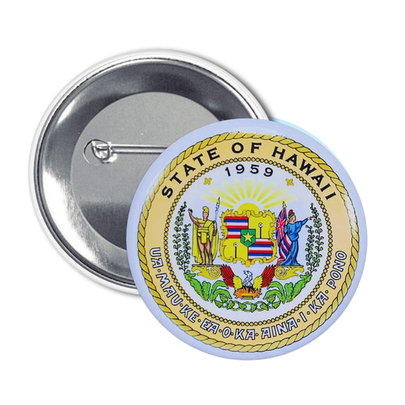 Round Button - State Seal Hawaii - USA | Wearable Souvenir Pin, Travel Memorabilia, Collectible Accessory