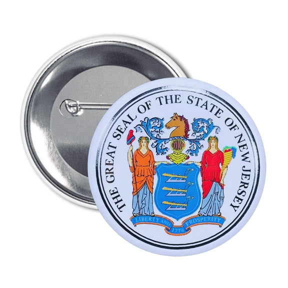 Round Button - State Seal New Jersey - USA | Wearable Souvenir Pin, Travel Memorabilia, Collectible Accessory