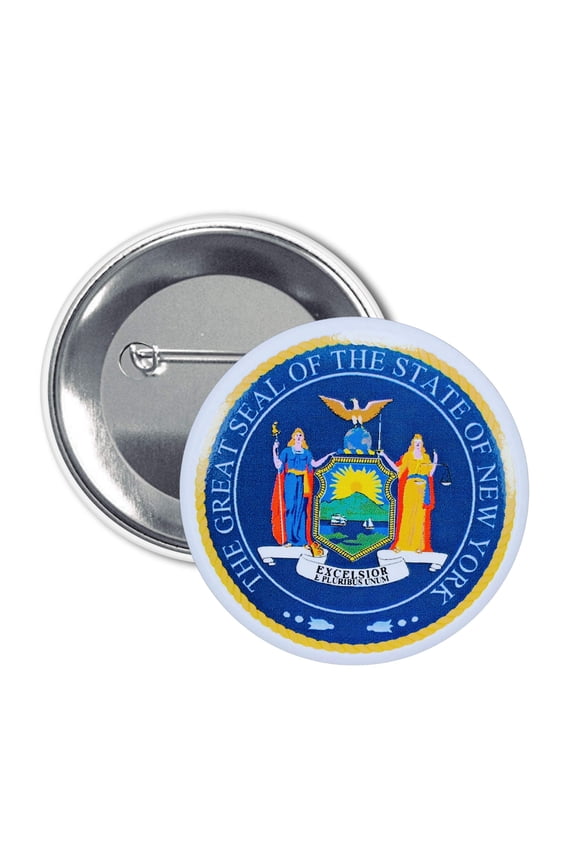 Round Button - State Seal New York - USA | Wearable Souvenir Pin, Travel Memorabilia, Collectible Accessory