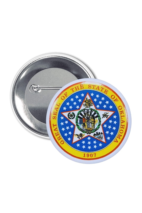 Round Button - State Seal Oklahoma - USA | Wearable Souvenir Pin, Travel Memorabilia, Collectible Accessory
