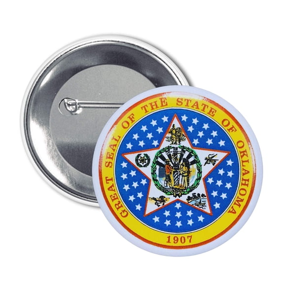 Round Button - State Seal Oklahoma - USA | Wearable Souvenir Pin, Travel Memorabilia, Collectible Accessory