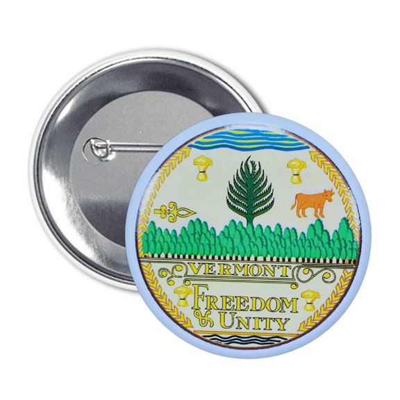 Round Button - State Seal Vermont - USA | Wearable Souvenir Pin, Travel Memorabilia, Collectible Accessory