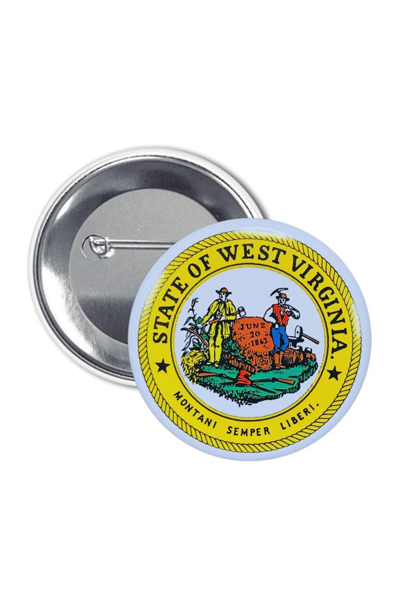 Round Button - State Seal West Virginia - USA | Wearable Souvenir Pin, Travel Memorabilia, Collectible Accessory