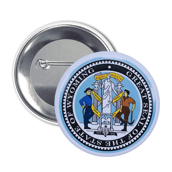 Round Button - State Seal Wyoming - USA | Wearable Souvenir Pin, Travel Memorabilia, Collectible Accessory
