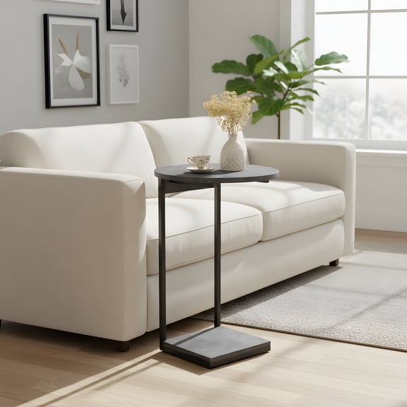 Round C-Shaped End Table - Small Space Sofa Side Table - Grey Finish