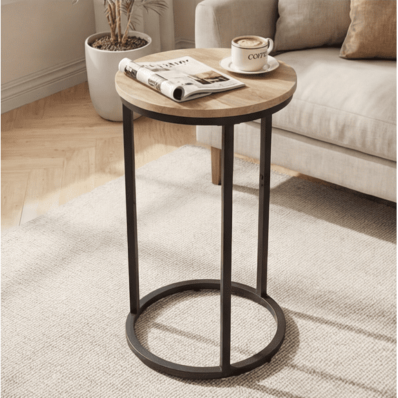 Round C-Shaped Snack Table, Sturdy Metal Frame Sofa End Table, Multipurpose Compact TV Tray Ideal for Living Room, Bedroom & Small Spaces
