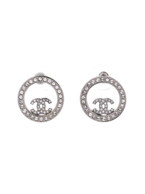 Round CC Cut Out Stud Earrings Metal with Crystals By Rebag