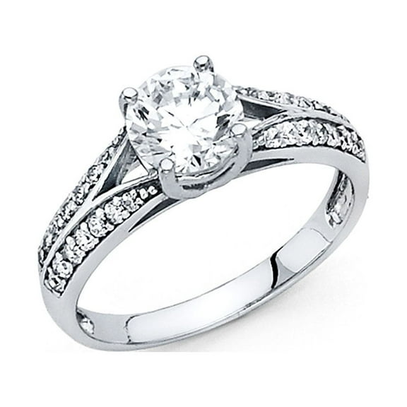 Round CZ Solitaire Engagement Ring 14k White Gold Anniversary CZ Ring Bridal Band Side Stones Size 7