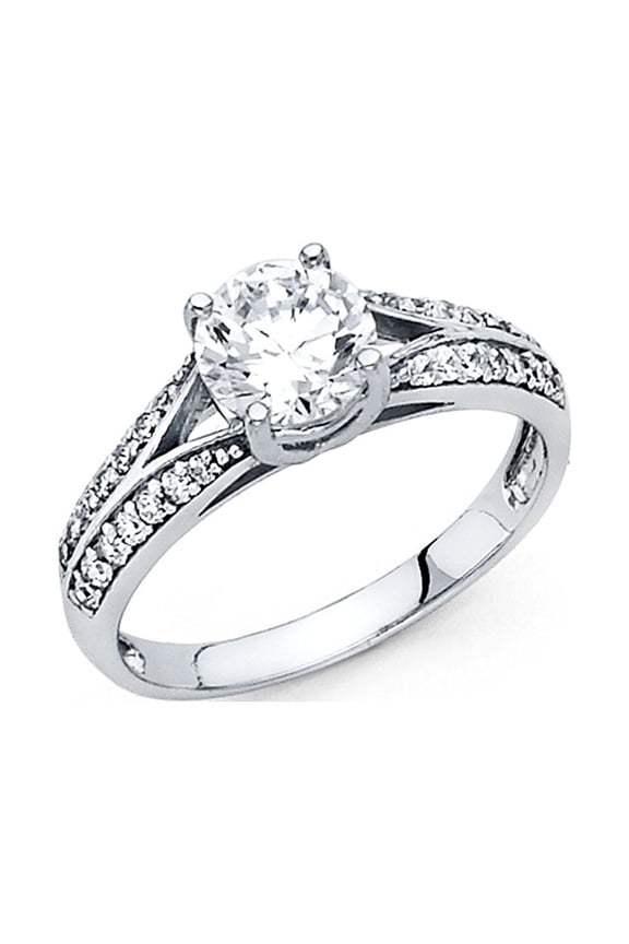 Round CZ Solitaire Engagement Ring 14k White Gold Anniversary CZ Ring Bridal Band Side Stones Size 9