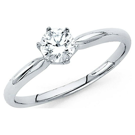 Round CZ Solitaire Engagement Ring 14k White Gold Anniversary Single Stone CZ Band Bridal Style Size 8.5