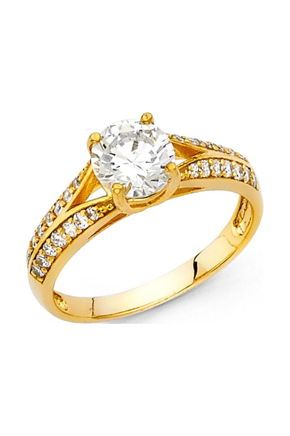 Round CZ Solitaire Engagement Ring 14k Yellow Gold Anniversary CZ Ring Bridal Band Side Stones Size 8