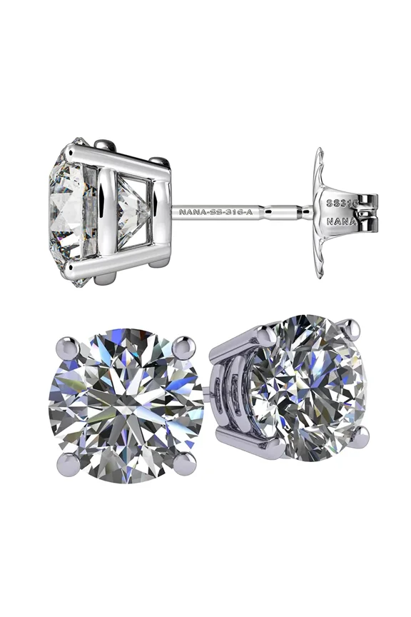 Round CZ Stud Earrings Hypoallergenic & Sterling Silver Cubic Zirconia - 5.50mm (1.50cttw) Platinum Plated