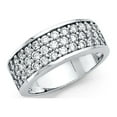 thumbnail image 1 of Round CZ Wedding Band 14k White Gold Anniversary Wide Ring Bridal Three Row CZ Band Pave Set Size 7.5, 1 of 1