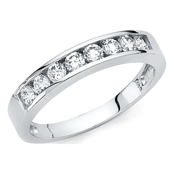 Round CZ Wedding Band Anniversary CZ Ring 14k White Gold Bridal CZ Band Channel Set Stones Size 8