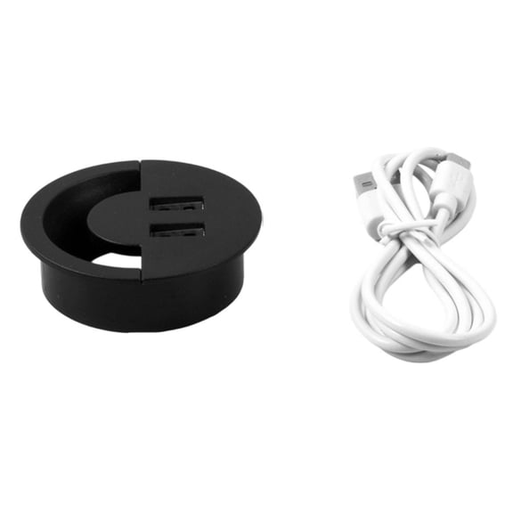 Round Cable Hole Cover with USB Port Office Table Outlet Port Line Box Organizer