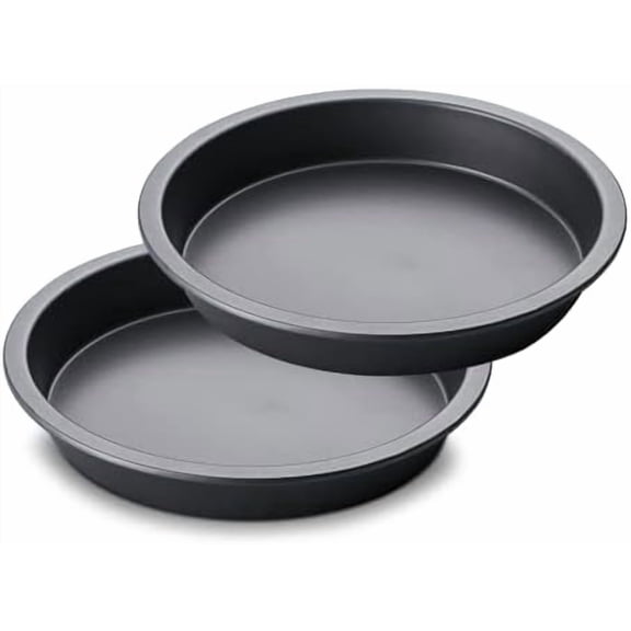 Round Cake Baking Pan, 8 Inch, Shallow Cookie Pans, Layer Cake Pans with Wider Grips, Nonstick Circle Pizza Tin, Huty Duty, Dishwasher Safe, 2 Pieces- Grey
