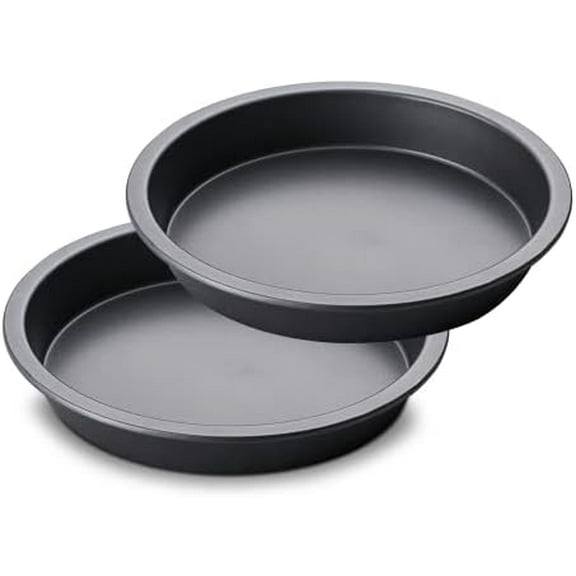 Round Cake Baking Pan, 8 Inch, Shallow Cookie Pans, Layer Cake Pans with Wider Grips, Nonstick Circle Pizza Tin, Huty Duty, Dishwasher Safe, 2 Pieces- Grey