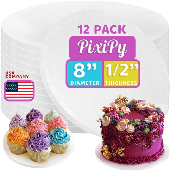 Round Cake Base, 8" White 12 Pack, Cake Decorating Drum for Dessert Display by PixiPy