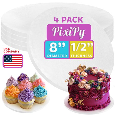 Round Cake Base, 8" White 4 Pack, Cake Decorating Drum for Dessert Display by PixiPy