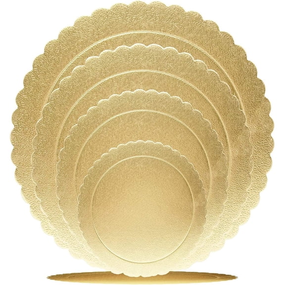 Round Cake Boards Assorted Sizes Golden Cake Circles 6 8 10 12 Inch Cardboard Base for Tiered Cakes 4 Pack