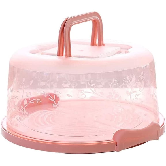 Round Cake Carrier, Cake Keeper with Lid and Handle Macaron Round for Cakes, Pies Cupcake Holder 8 inch Pan Cake Storage Container, Pink