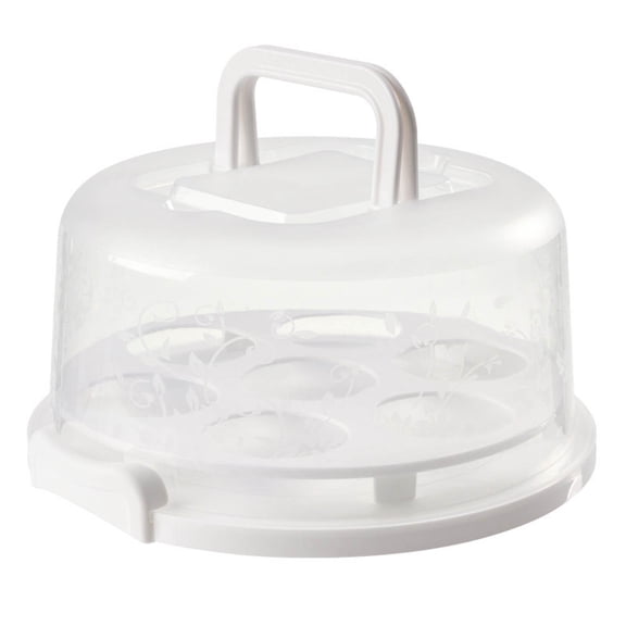 Round Cake Carrier with Lid, 10-Inch Portable Cake Holder & Cupcake Container, BPA-Free Cake Storage Box with Handles, Two-Sided Base for Dessert Cookies Nuts and Fruits