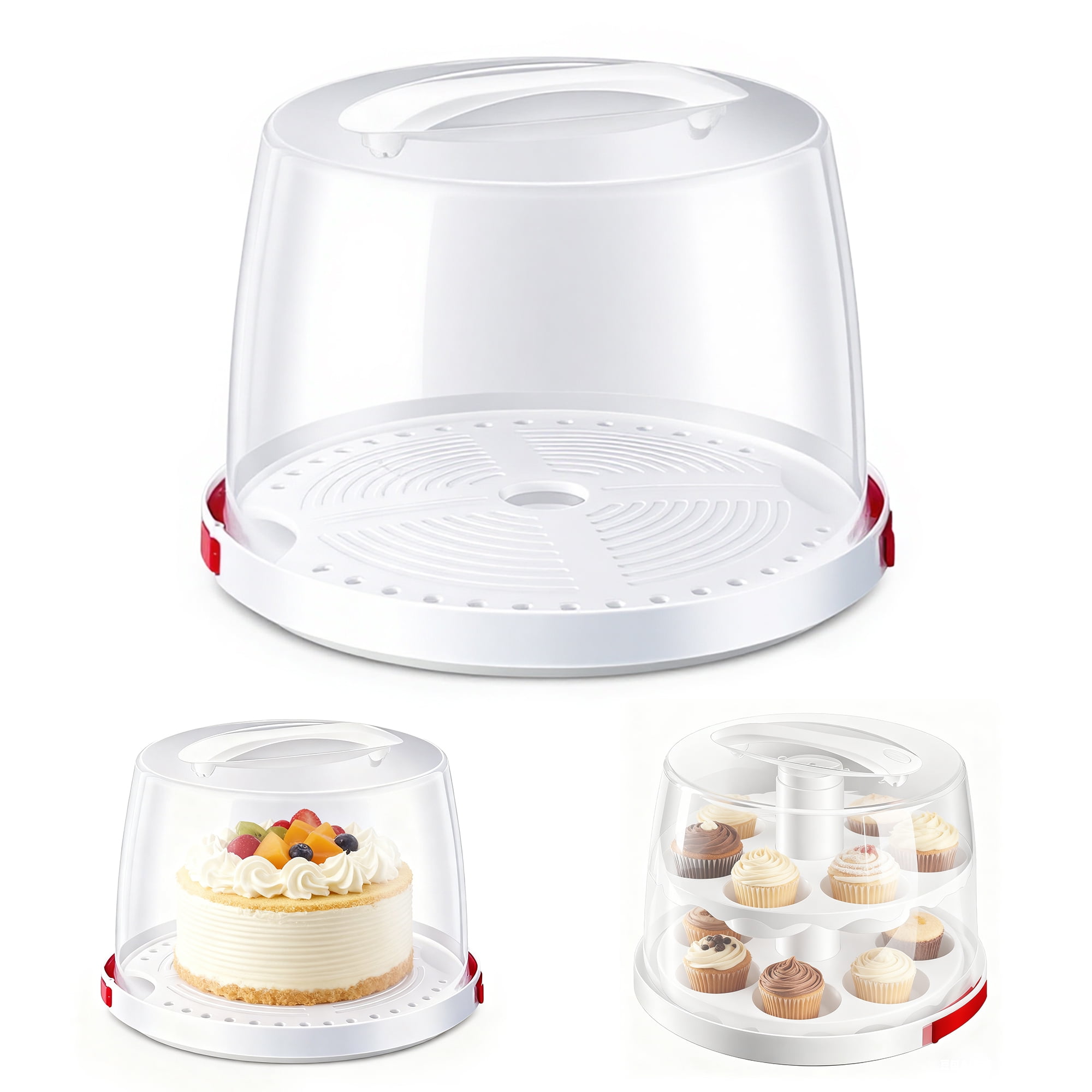 Round Cake Carrier, 8" Cake Cupcake Holder with Lid and Clear Plastic Cover, Cake Plate Cake Container for Camping Outgoing