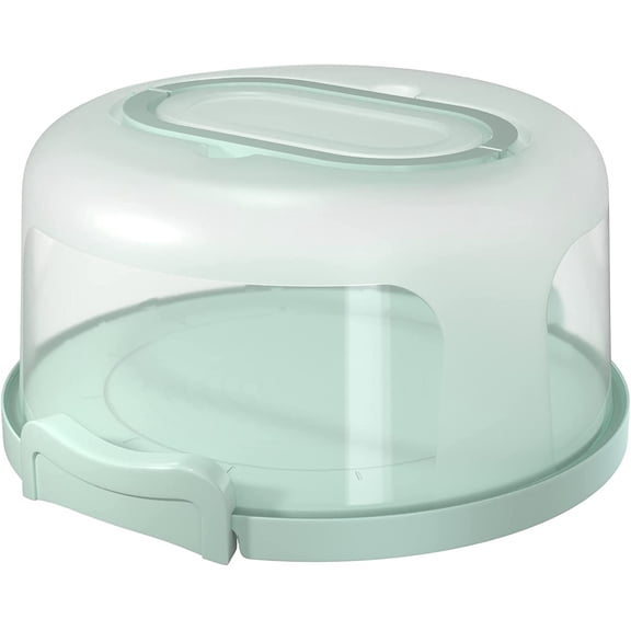 Round Cake Carrier Two Sided Cake Holder Serves as Five Section Serving Tray, Portable Fits 10 inch Cake, Box Comes With Handle, Container Holds Pies (Green)
