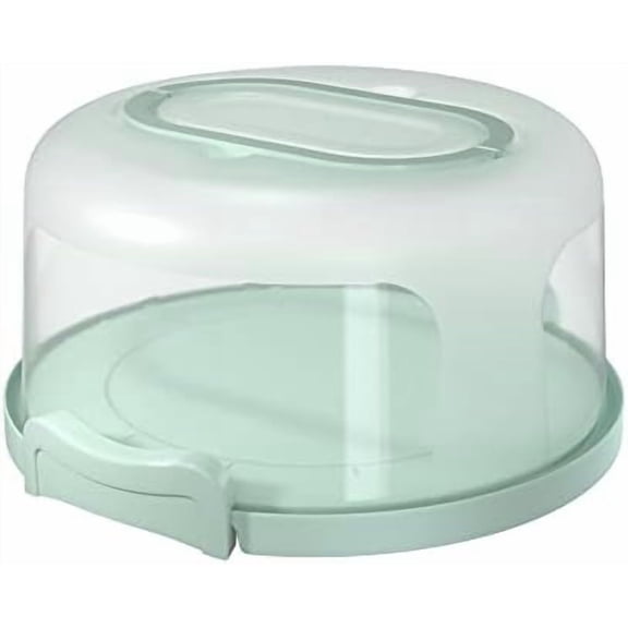 Round Cake Carrier Two Sided Cake Holder Serves as Five Section Serving Tray, Portable Fits 10 inch Cake, Box Comes With Handle, Container Holds Pies (Green)