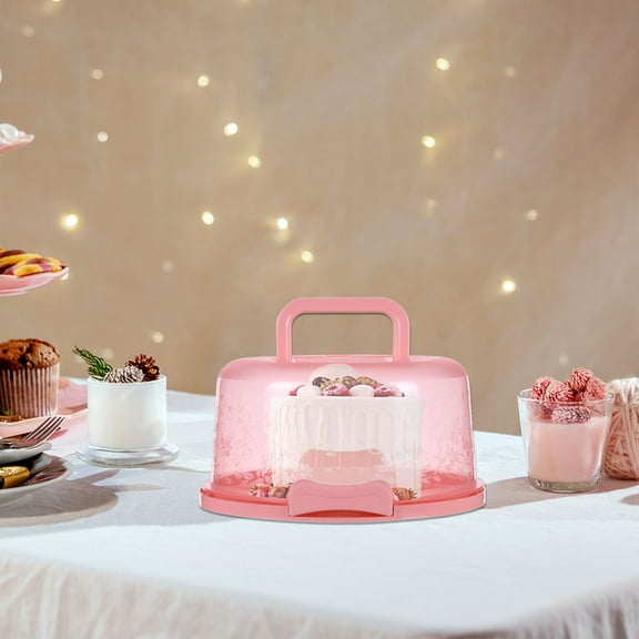 Round Cake Carrier With Handle Lockable Cake Holder Container Transparent Cake Transport Box For Pies Cheesecake Home(Pink-26Cm)