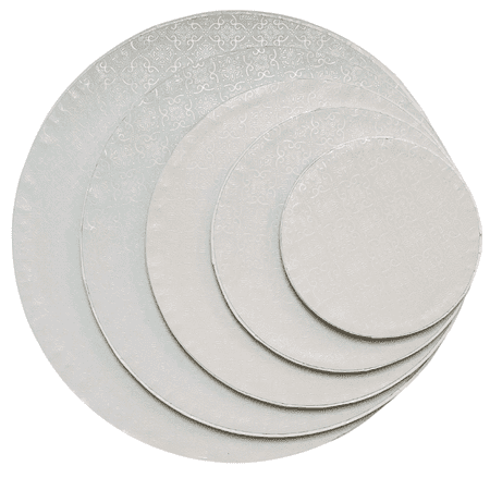 Round Cake Drums 14 Inches – Pack of 6 - Rigid and Sturdy 1/2 Inch Thick – Paper Ribbon Wrapped Edges (6, White)