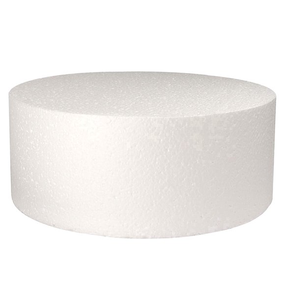 Round Cake Dummy Styrene, 12" x 4", White Foam Display for Cake Decorating Practice and Bakery Window Displays