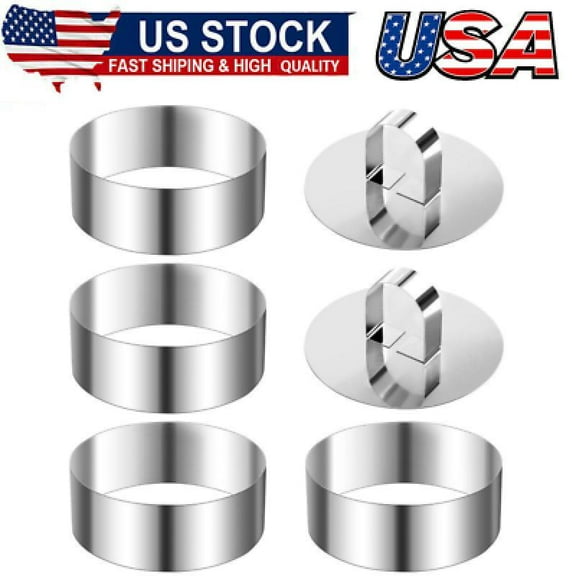Round Cake Ring Mold,Stainless Steel Ring Molds for Cooking,Cookie Rings for Baking 4 Inch,Dessert Mousse Molds with Pusher & Lifter Cooking Rings, Tuna Tartare Mold (Include 4 Rings and 2 Pusher)