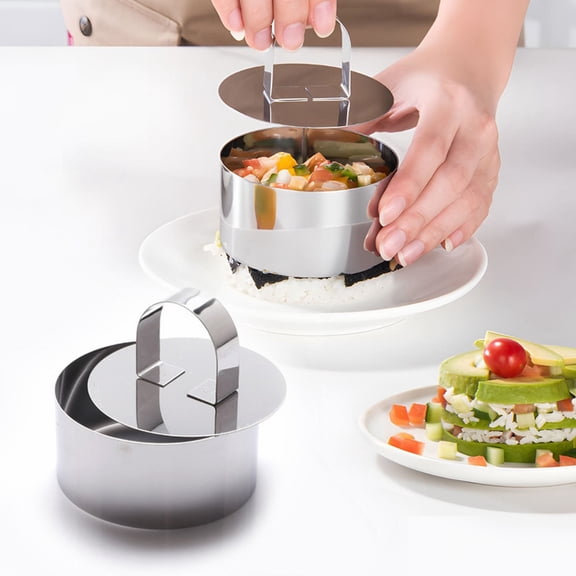 Round Cake Ring Molds Set, 3 Inch Stainless Steel Food Rings with 4 Molds and 1 Pusher, Dessert Mousse Rings for Baking, Souffle Pancakes, Tartare and Layered Cakes