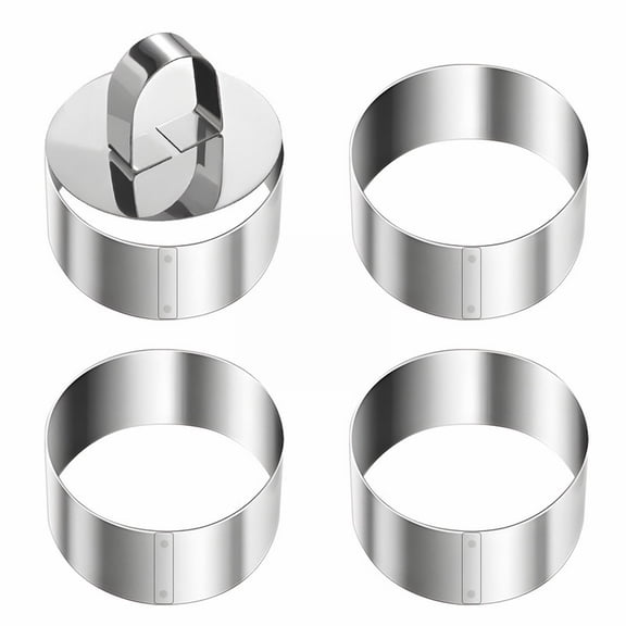 Round Cake Ring Set (Baking Circle Molds, Pastry Ring Set), 4 Piece 3 Inch Stainless Steel Round Ring Set for Cooking, Cake Dessert Tartare Ring with Pusher, Mousse Mold, Dessert Shaping