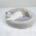 thumbnail image 1 of Round Calming Small Dog Bed, 95% Polyester Plush Warm Winter Puppy Mat with Pillow, Non-Slip Washable Cat Bed for Cats & Small Pets, Gray, 1 of 8