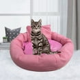 thumbnail image 1 of Round Calming Small Dog Bed, 95% Polyester Plush Warm Winter Puppy Mat with Pillow, Non-Slip Washable Cat Bed for Cats & Small Pets, Pink, 1 of 7