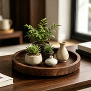 Round Candle Tray, Wooden Candle Holder Plate, Farmhouse Centerpiece Tray, Solid Wood Display Tray for Coffee Table