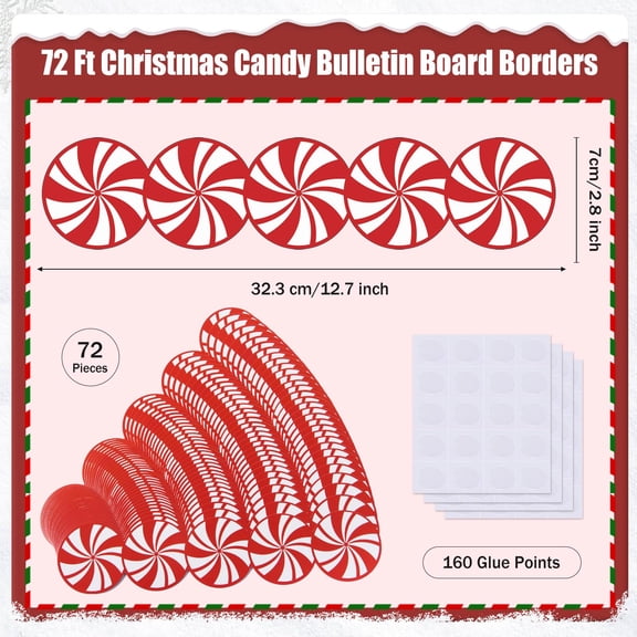 Round Candy Shaped Bulletin Board Borders Red White 75ft 72pc 8 Sheets Glue Points