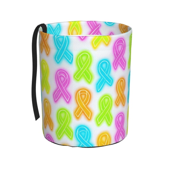 Round Car Trash Can 7×5.9in Waterproof, Durable, Not Easy To Fade, Easy To Install And Disassemble To Prevent Interior Pollution Cancer Awareness Ribbon Pattern - Neon Vibrance