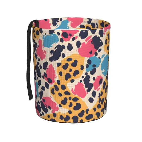 Round Car Trash Can 7×5.9in Waterproof, Durable, Not Easy To Fade, Easy To Install And Disassemble To Prevent Interior Pollution Leopard Print Pattern Rainbow_1